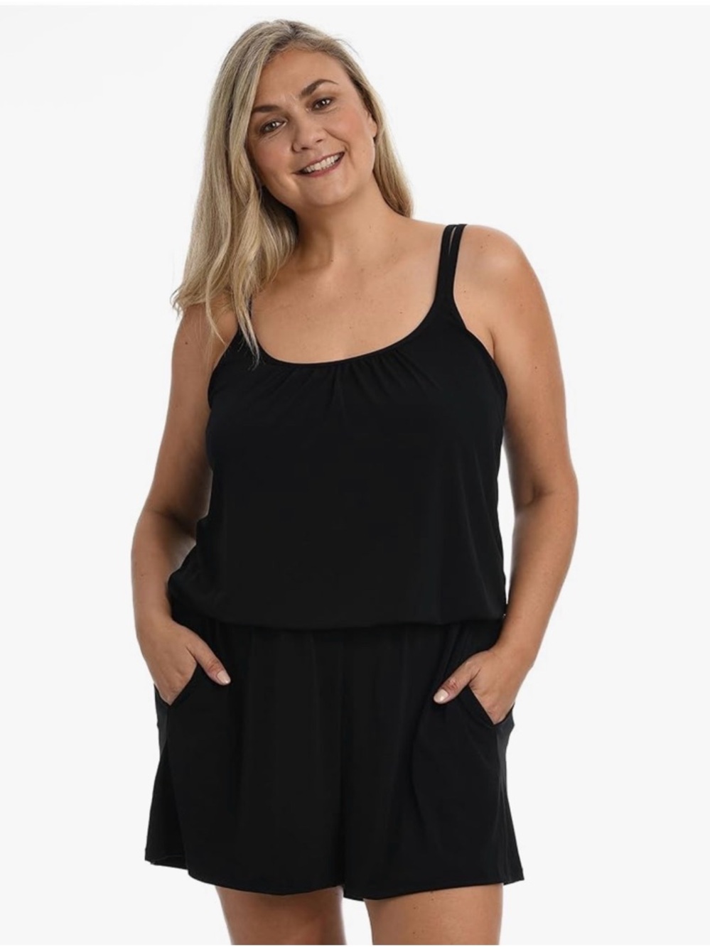 Maxine Of Hollywood Women's Standard Romper One Piece Swimsuit Black 10 NWT